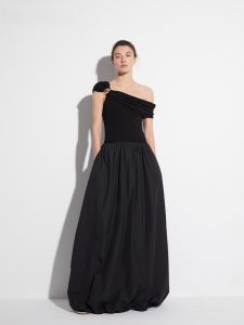 Elegant Black Bouffant One Shoulder Dress Womens Summer 2025 New Long Dress LEDIM WANG White Label Series Chic A-Line Gown
