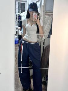 กางเกงขายาวทรงหลวมสไตล์อเมริกันย้อนยุคสำหรับผู้ชายและผู้หญิง ทรงหลวม กางเกงขายาวสำหรับเต้นฮิปฮอป กางเกงขายาวลำลอง กางเกงขายาวทรงหลวม