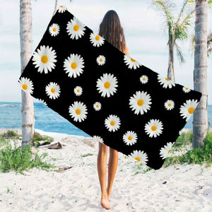 Khăn Tắm Biển Khô Nhanh Black White Daisy Siêu Nhẹ Siêu Thấm Hút Mùa Hè Cần Thiết Khăn Bơi Khô Nhanh Cho Bãi Biển