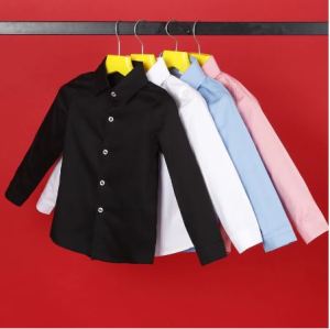 Pakaian Anak-anak Perempuan 8 Sampai 12 Katun Anak-anak Lengan Panjang Kemeja Putih Polos Seragam Sekolah Dasar untuk Anak Laki-laki