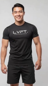 T Shirt LVFT Live Fit Men Gym Shirt Short Sleeves 100%Cotton Black Gray