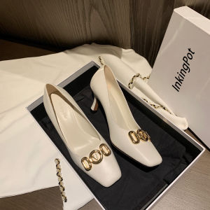 รองเท้าส้นเตี้ยหนังแท้ส้นบาง ทรงหัวเหลี่ยม สำหรับผู้หญิง รองเท้าทำงาน รองเท้าแฟชั่น รองเท้าส้นเตี้ยแบบสวมสบาย รองเท้าทำงาน