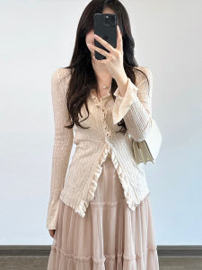 Korean Style Long Dress Set Womens Autumn Winter Fashion Elegant High-End Feeling Skirt Suit V-neck Standard Fit City Commuting