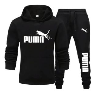 New Autumn and Winter Mens Pullover Hoodie + Pants 2-piece Fashionable and Trendy Fitness Jogging Casual Sportswear Set