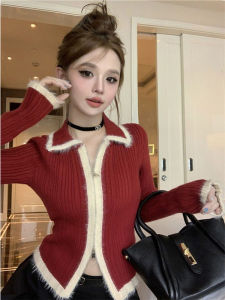 Christmas Theme Red Knitted Sweater Coat Womens Inner Wear Base Shirt Lazy Style Autumn Winter New Arrival Fashionable