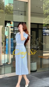 Đầm thiết kế BEMINE cổ đức kẻ sọc dáng chữ A phù hợp đi làm-B535