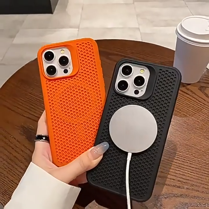 Magsafe Premium Anti Heat Case iPhone 11 12 13 14 15 pro max 14 15 plus Pendingin Mesh silikon Casing iPhone 15 14 13 12 11 pro max 14 15 plus Shockproof