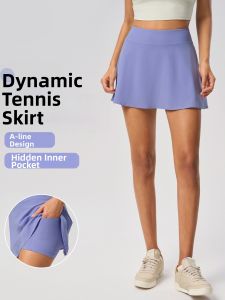 Anti Peep Effect High Waist Faux Two-piece Running and Fitness Skirt A-line