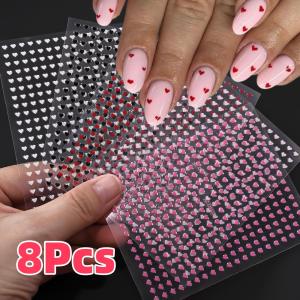 8Colors/Set 3D Sweet Love-Heart Nails Stickers Mini Hearts Self-Adhesive Nail Art Sliders Valentines Day DIY Manicure Decals 1