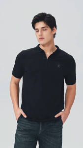 Giordano Men Lycra Slim Fit Half Zip Small Lion Polo