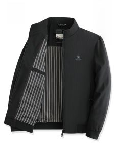 ROMON | แจ็คเก็ตผู้ชายฤดูใบไม้ผลิและฤดูใบไม้ร่วง Romon ทรงปกติ คอตั้ง แจ็คเก็ตแบบลำลองสำหรับผู้ชายวัยกลางคนและผู้สูงอายุ