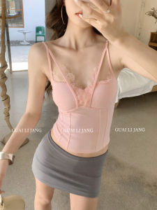 French Style Lace Halter Neck Crop Top Women Summer High Sensation Spicy Girl Hollow out Slimming Strap Vest Inner Wear Short Shirt