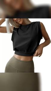 Crop Top Cotton Shirts for Women Cute Sleeveless Yoga Tops Running Gym Workout Shirts Casual Fitness Loose Female T-Shirt