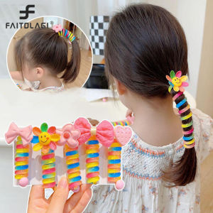Lovely Flower Bow Hair Ties Childrens Curly Phone Line Hair Loop Girls High Ponytail Hair Band Candy Colored Hair Rope