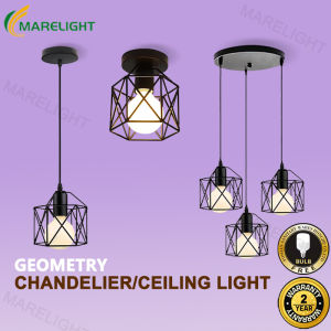 【Free LED Bulb】Vintage Metal Cage Ceiling Light Modern Design Chandelier LED Geometric Steel Cage Pendant Lamp For Living Room Dining Bedroom Kitchen Bar Drop Lights MARELIGHT