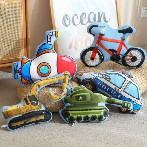 Cartoon Traffic Car Plush Toy Pillow Police Car Helicopter Digger Doll Boys Birthday Gift Soft Stuffed Dolls And Cushions