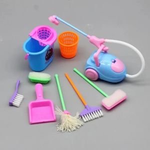 9PCS Mini Cleaning Toy Set - Dollhouse Broom Mop & Bucket Accessories for Kids Doll Furniture Housekeeping Play