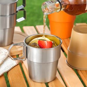 Cốc Du Lịch Bằng Thép Không Gỉ Có Tay Cầm Có Thể Gập Lại Đựng Bia Rượu Vang Sữa Cà Phê - Đồ Uống Dã Ngoại Cắm Trại Ngoài Trời
