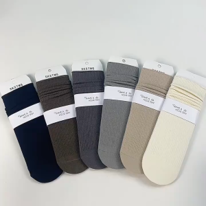 CEEKEY ถุงเท้ากอง ถุงเท้ากลางฤดูใบไม้ร่วงและฤดูหนาวสำหรับสุภาพสตรี ถุงเท้าผ้าฝ้ายสีทึบ ถุงเท้าสตรีแบบดึง ถุงเท้ายาวเข็มคู่