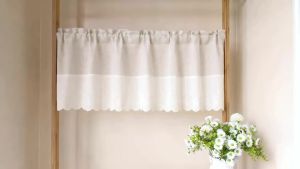 Beige Splicing Short Curtains Valance For Kitchen Cafe Barrier Natural Linen Blended Semi-translucent Small Half Curtain Voile