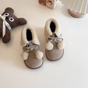K-style Girls Cotton Boots Autumn and Winter New Arrival Lamb Fur Suede Childrens Princess Shoes Keep Baby Warm Little Girl Short Boots