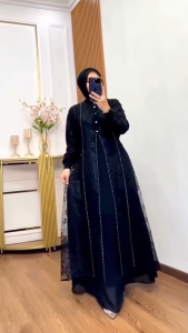 Gamis Dewasa Model Terbaru Denara Dres Ceruty Babydoll Mix Brukat Aplikasi Swarovski M L XL XXL 3XL Dress Kondangan Elegan Jumbo Baju Muslimah Busui Friendly Ootd Hijab Remaja Kekinian