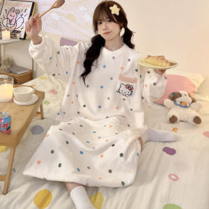 MONLEYTA | Thickened Long Sleeve Coral Fleece Pajamas Womens Mid-Length Cartoon Sleepwear Comfortable Home Clothes Autumn Winter New Arrival