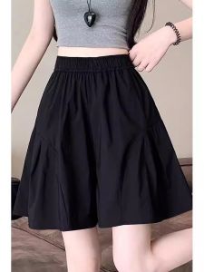 Ice Silk Workwear Shorts Womens Summer Thin Small Size Elastic High Waist Slim Loose A-Line Five Wide Leg Pants