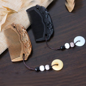 Natural Blackwood Wooden Comb Green Sandalwood Wooden Comb Cute Portable Carved Retro Style Tassel Portable Comb for Girlfriend