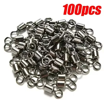 100/50pcs Bearing Swivel Fishing Connector Stainless Steel Carp Fishing Accessories Snap Fishhook Lure Solid Ring Swivel Tackle