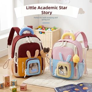 L91 Kids Cartoon Rabbit Ear Backpack Color Block Striped School Bag for Kindergarten Boys and Girls L