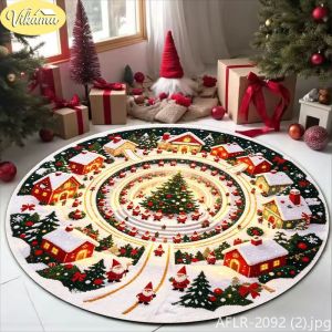 VIKAMA 3D Visual Cave Snowman Pattern Rug Non Slip Washable Living Room Rug Bedroom Bedside Rug Cozy Christmas Home Decor