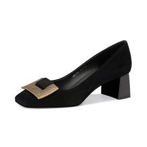 French Retro Flat Shoes Soft Sole Calf Leather Brown Square Heel