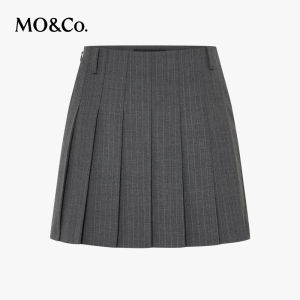 MO&Co. | Wool Blend Smart Gray Stripe Slimming Mid-Low Waist Skirt