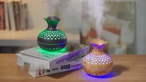 Aromatherapist Vase sprayer Bedroom office desktop decoration wood grain fragrance machine Water refill Air Aromatherapist Humidifier Hydration meter Desktop 300ml USB aroma diffuser atomizer