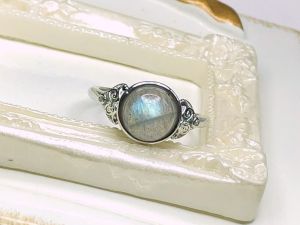 Cincin Kristal Natural Crystal Labradorite Silver Ring 天然水晶拉长石戒指 2195