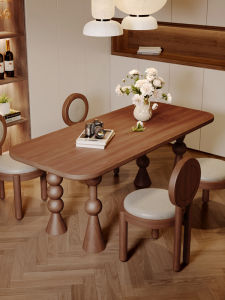 Antique Style Solid White Wax Wood Dining Table And Chair Set Rectangle One Table Six Chairs Eating Table for Home Small Size