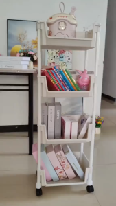 WOWOHO Trolley Bookshelf Portable Creative Kitchen Storage Rack Display Cabinet Corner Movable Bookshelf With Wheels