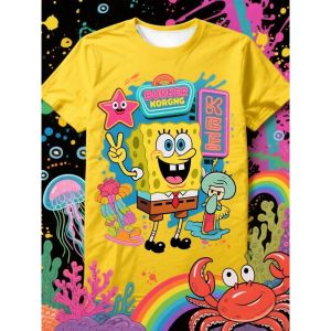 Hot Toys | New Summer SpongeBob SquarePants Cartoon 3D Style Men Women Tee Adults Children Boy Gril Top Kids Parent Child Quick dry Tshirt