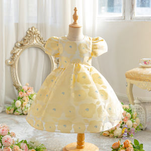 Princess Style Printed Embroidered Girls Dress Performance Birthday Costume Childrens Skirt Soft Polyester Blend Seasonal