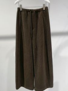 Café Brown Thickened Elastic Waist Belted Knife-Shape Pants Straight Leg Casual Trousers for Women Warm Commute Style