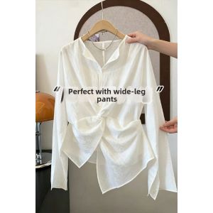 V.C.I | French Style V-neck Knot-waist Irregular Loose Slimming Sun Protection Shirt