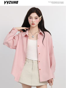 Pure Cotton Long Sleeve Womens Shirt Sweet Girl Commute Style Korean Version Loose Fit Button up Versatile Top Coat
