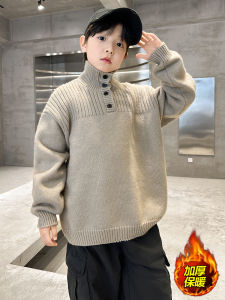Korean Style Thickened Half Open Collar Sweater for Boys Childrens Winter Knittedwear Warm Loose Fit Long Sleeve Zipper Closure