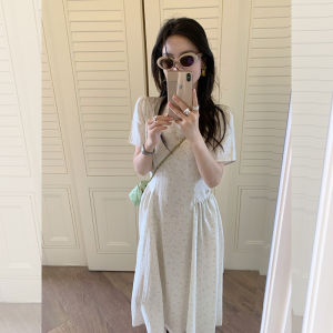 Váy Vải Lanh Tơ Nhỏ Hoa Golden Su Yi Váy Chữ a Cạp Cao Thường Ngày Mùa Hè 2025 Váy Ngắn Tay Dài Thời Trang Váy Chữ a