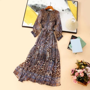 XMO | Đầm Lụa V-Neck In Báo Bó eo Phong Cách Bohemian Cho Kỳ Nghỉ Biển