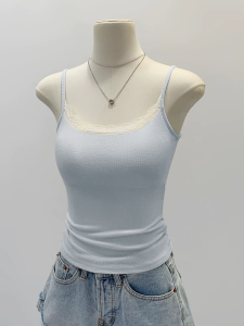 QIAOCHENXIAN | Laced Padding Cotton Spaghetti Strap Top for Summer Wear