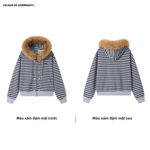 JNXS | Áo Cardigan Cổ Bẻ Dễ Tháo Có Sọc Bạc Phong Cách Mỹ Cổ Điển