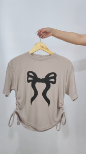 Atasan Croptop Serut Coquette Korean Style