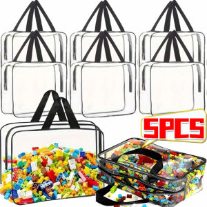 Dizoey 5PCS Large Toy Storage Bags Reusable Clear PVC Board Game Pouches Travel Waterproof Organizer Bags for Books Building Blocks Puzzle